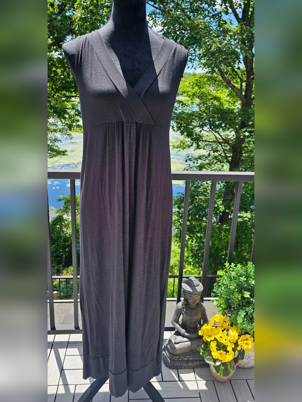 J Jill XS Black Sleeveless Maxi Dress Empire Waist Stretch Knit Casual Long